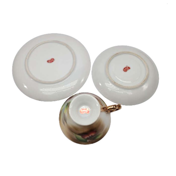 Stunning handpainted Balboa Fruit Design with Gold inside 6 x Trio's