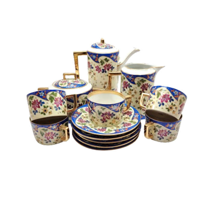 White TK Czechoslovakian with blue & gold floral decoration tea set
