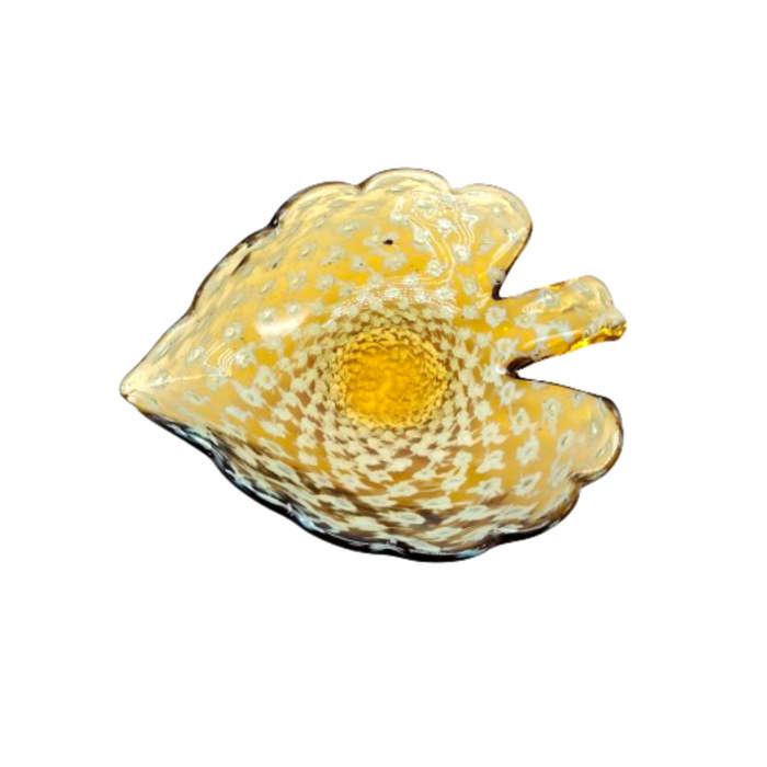 Murano Glass Leaf Shape Bubble Amber and white Dish Bowl