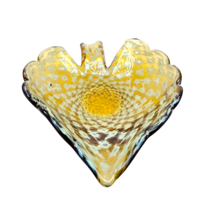 Murano Glass Leaf Shape Bubble Amber and white Dish Bowl