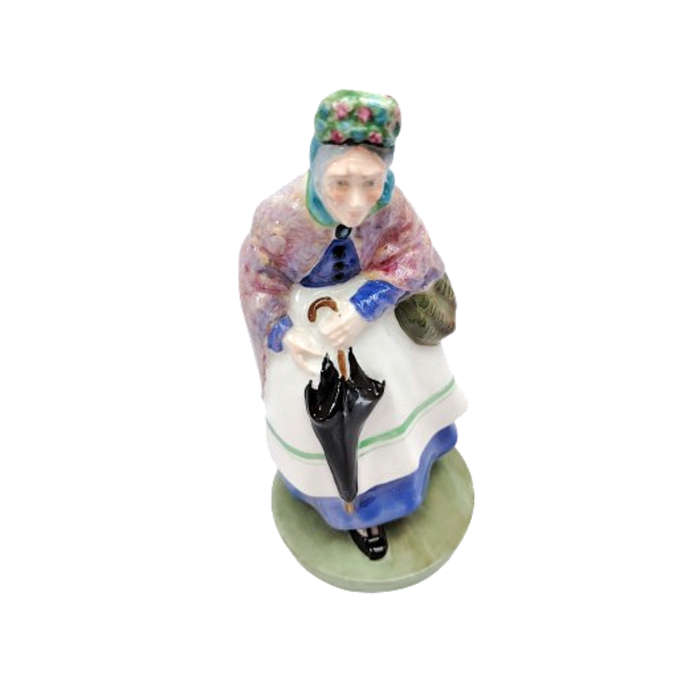 Crown Staffordshire England China Old Lady with Umbrella Figurine