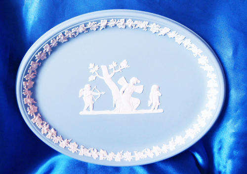 Vintage Wedgwood Jasper Blue Large Oval Plate  #