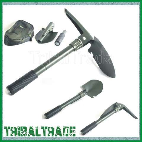 COMPACT SURVIVAL / CAMPING FOLDING SPADE - Shovel, Dibble Pick, Saw, Compass & Bottle Opener!!!