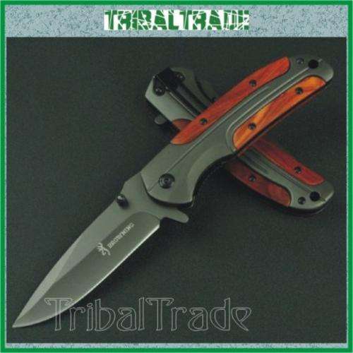 2 to GO!! BROWNING DA43 FOLDING KNIFE - Titanium Coated Steel Blade - Steel & Wood Handle - SWIFT!!