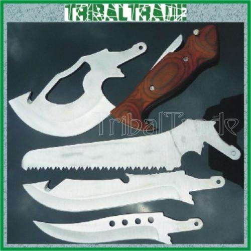 3 Sets to GO!! COMPACT SURVIVAL / CAMPING OUTDOOR 4-in-1 TOOL SET - Knife/Axe/Saw - WOOD HANDLE!!