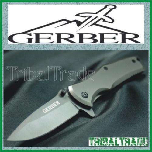 8 to GO!! GERBER "342B" FINE EDGE FOLDING KNIFE - Titanium Surface Blade - Liner Lock & Belt Clip!