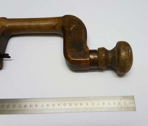 Rare Antique Auger Bit & Brace Hand Drill  Wood & Brass