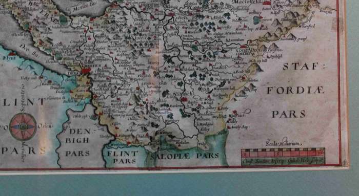 Antique Map Of Cestriae / Cheshire by Richard Saxton 1637