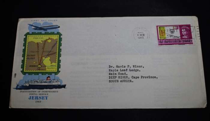 Jersey Post Office First Day Cover 4d 1969 Stamp, Jersey Post Office Inaugural