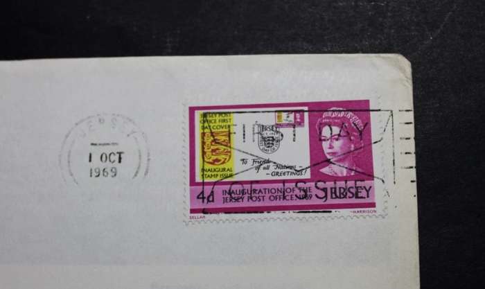 Jersey Post Office First Day Cover 4d 1969 Stamp, Jersey Post Office Inaugural
