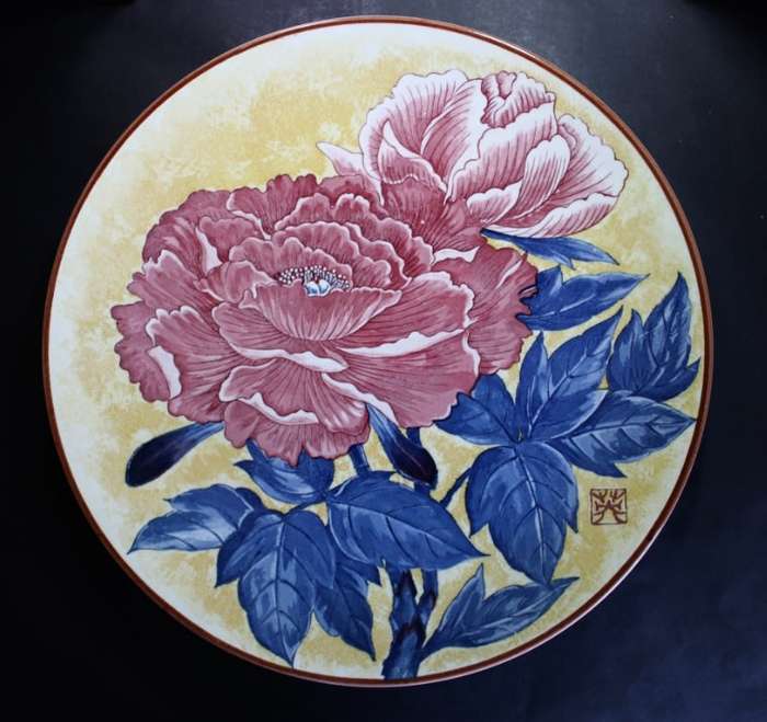 Imperial Imari Plate, Peonies, by Prof Toshio Mitumura.