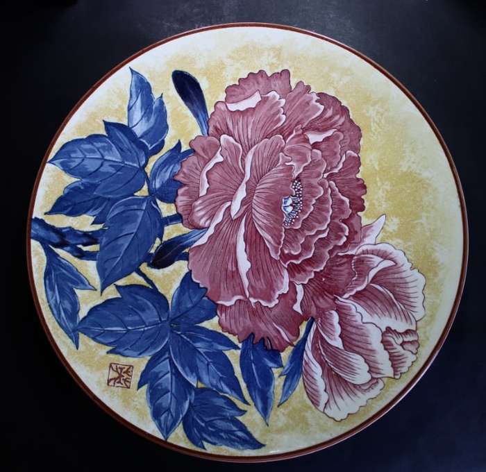 Imperial Imari Plate, Peonies, by Prof Toshio Mitumura.