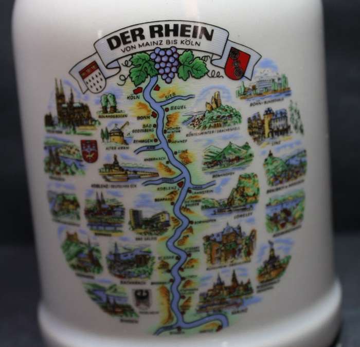 Germany 500ml Beer Mug `Rhein River von Mainz bis Koln` River Rhine