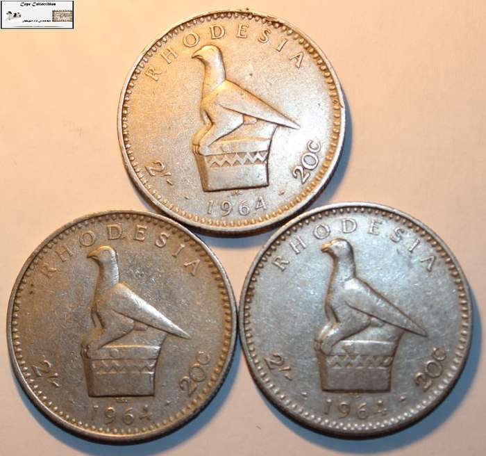 Rhodesia 1964 20 Cent Coin (Three) Circulated