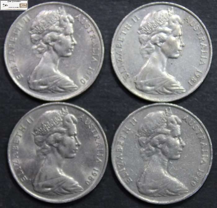 Australia 20 Cent 3x1980/1981 (Four Coins) Circulated