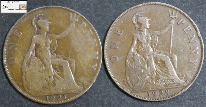 United Kingdom 1 Penny 1921 / 1929 (Two Coins)  Circulated