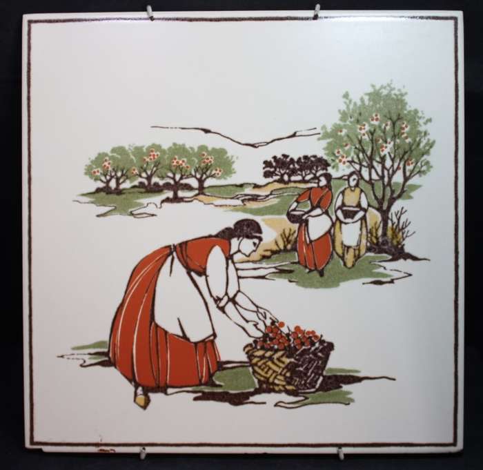 Pair of Vintage Italian Wall Tiles Harvest Time By Cerim Imola