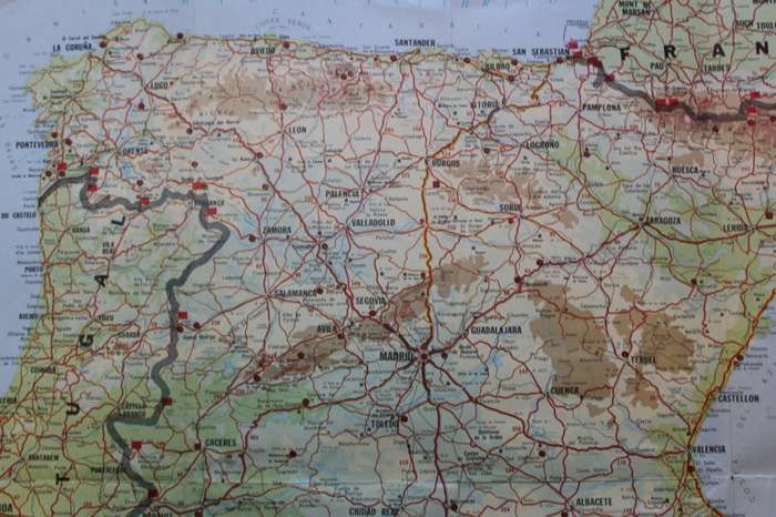 Vintage Map of the Iberian Peninsula Map of Spain and Portugal 1971, Folded, Medium sized.