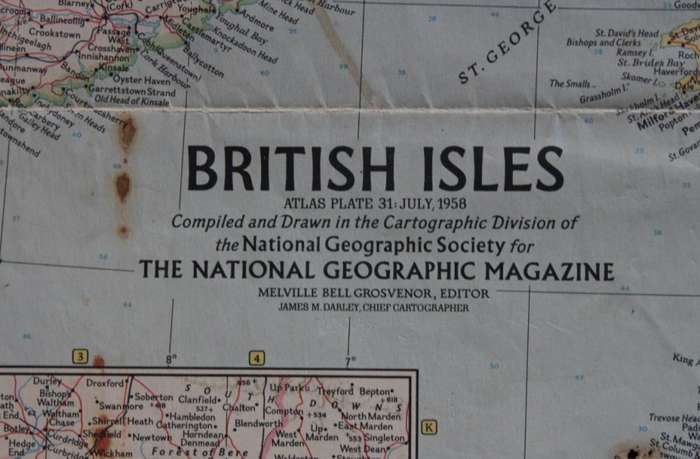 Vintage National Geographic Map of the British Isles 1958