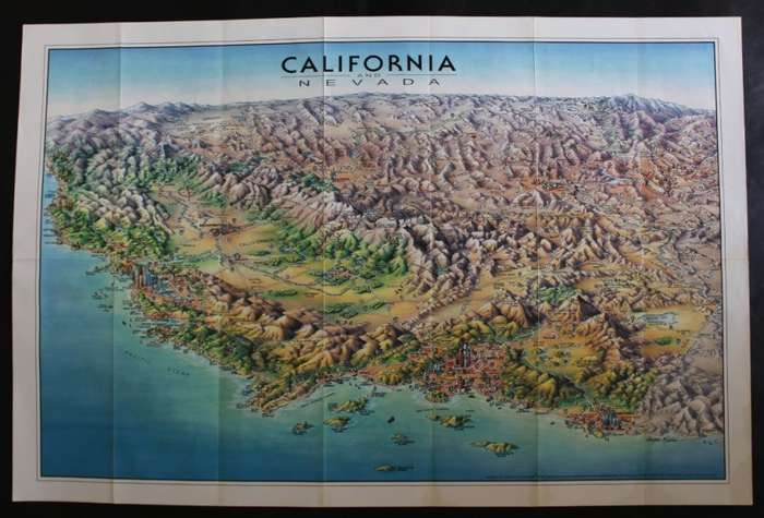 California and Nevada Pictorial Panorama Map by Unique Media