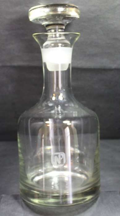 Elegant Classic Round Shaped Glass Decanter with Nasionale Pers Logo