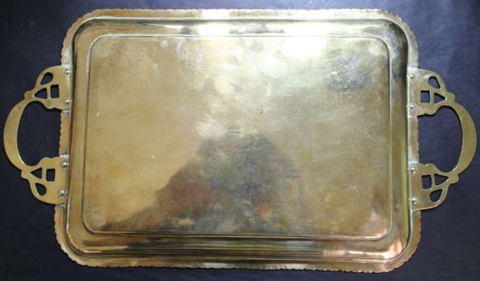 Vintage Engraved Small Brass Tray with Handles, Made In India