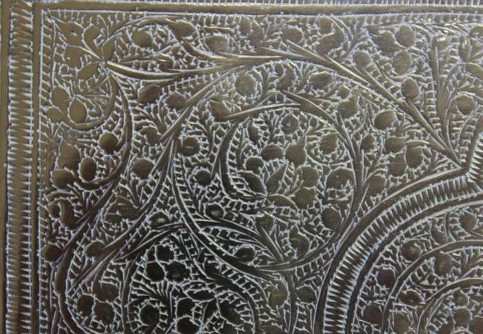 Vintage Engraved Small Brass Tray with Handles, Made In India