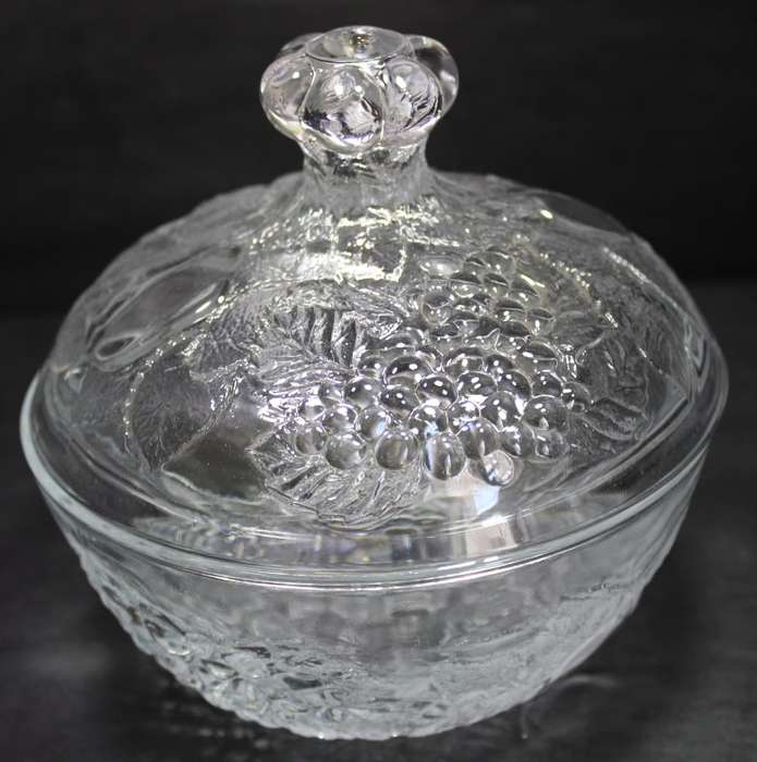 Pasabache Candy Glass Bowl with Lid, Gardenia Pattern, Made In Turkey.
