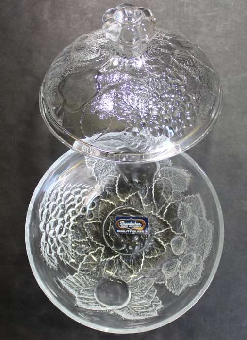 Pasabache Candy Glass Bowl with Lid, Gardenia Pattern, Made In Turkey.