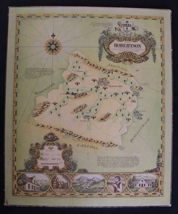 Cape Wine Lands Wine Farm Map - Robertson By Janice Ashby 1973 Blockmounted