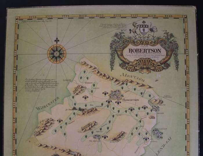 Cape Wine Lands Wine Farm Map - Robertson By Janice Ashby 1973 Blockmounted