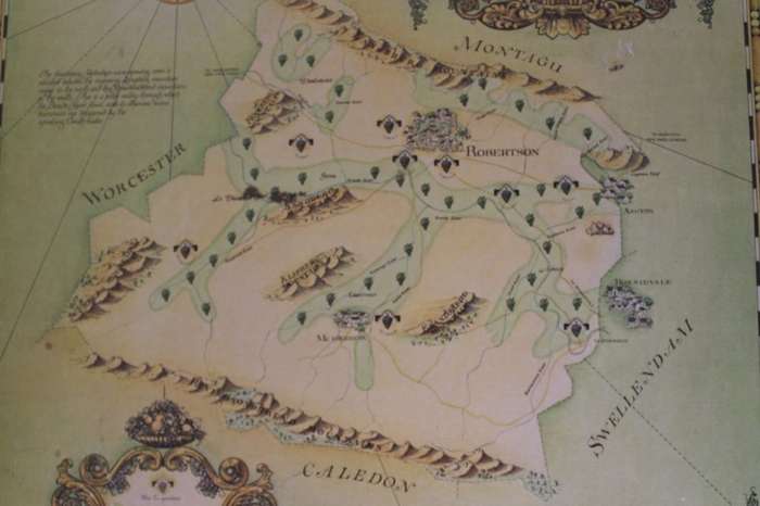 Cape Wine Lands Wine Farm Map - Robertson By Janice Ashby 1973 Blockmounted