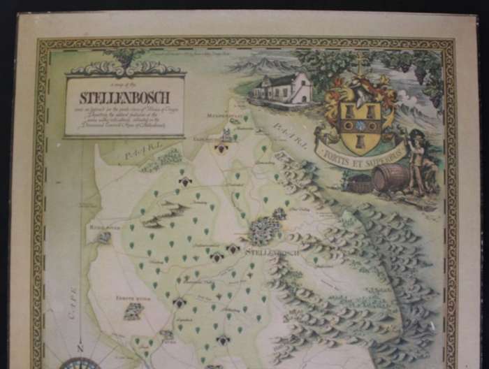 Cape Wine Lands Wine Farm Map - Stellenbosch By Janice Ashby 1973 Blockmounted.