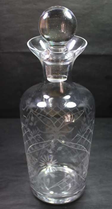 Tall Elegant Glass Decanter with Collar and Ball Shaped Stopper