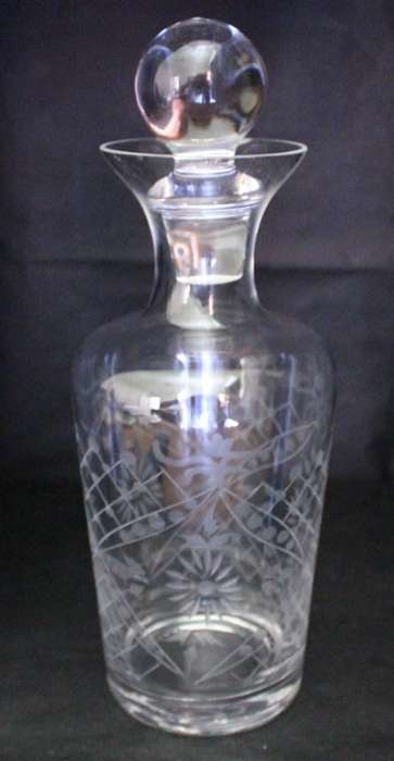 Tall Elegant Glass Decanter with Collar and Ball Shaped Stopper