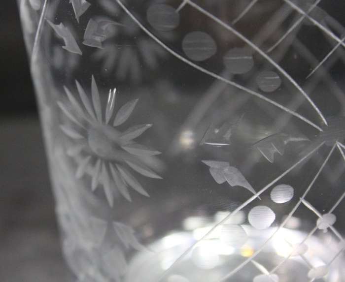 Tall Elegant Glass Decanter with Collar and Ball Shaped Stopper