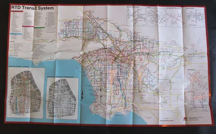 1992 RTD Transit System Southern California Los Angeles Folded Map