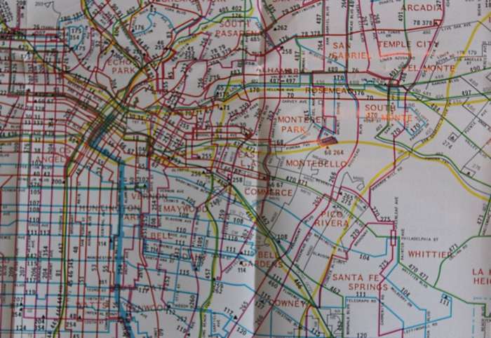 1992 RTD Transit System Southern California Los Angeles Folded Map