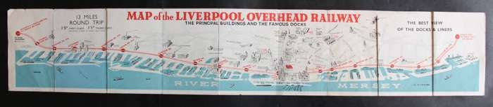 Vintage Folded Map of the Liverpool Overhead Railway 1930`s