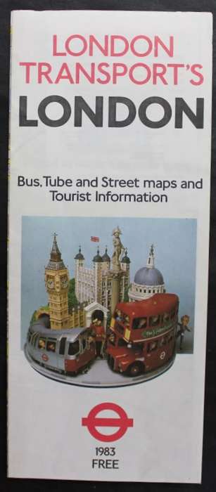 Vintage Folded Map of London Transport`s Bus, Tube and Street Map of London 1983