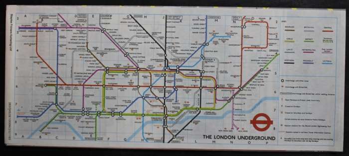 Vintage Folded Map of London Transport`s Bus, Tube and Street Map of London 1983