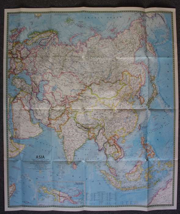 Vintage Large National Geographic Folded Map of Asia March 1971