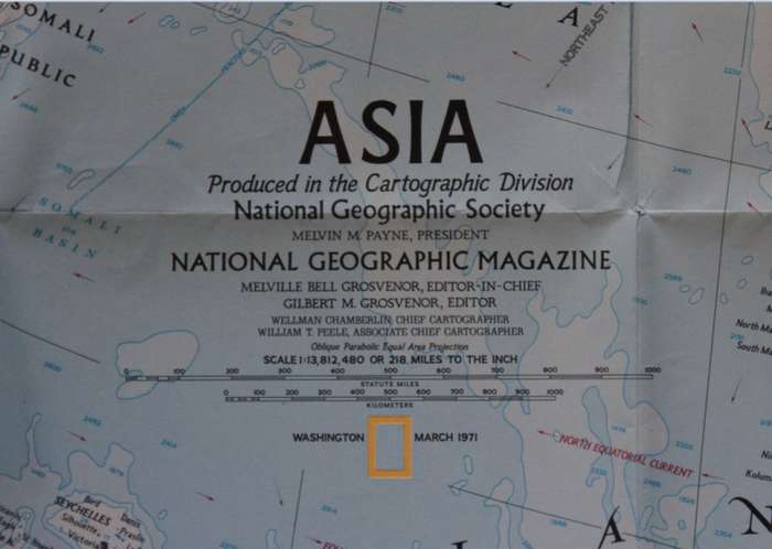 Vintage Large National Geographic Folded Map of Asia March 1971