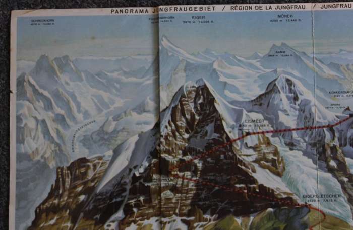 Vintage Panorama Folded Map of Jungfraujoch Peak Switzerland