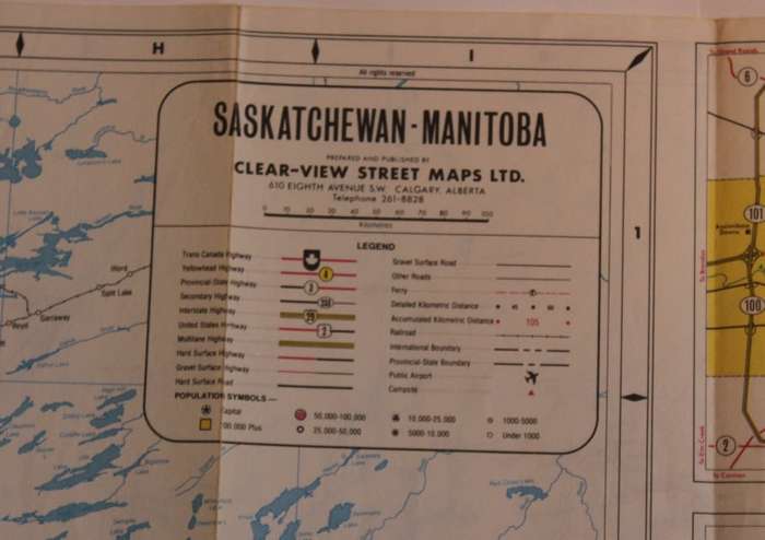 Clearview Folded Road Map West Canada and Central Canada 1970`s