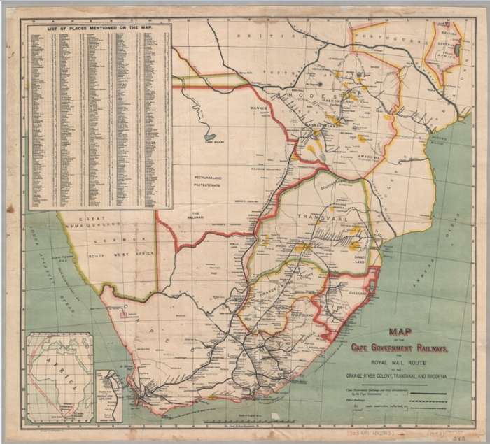 Cape Government Railways Royal Mail Route 1903 1 x Map Digital Download