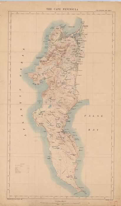 Reproduction Printed Map of the Cape Peninsula - Issued by The War Office 1909.