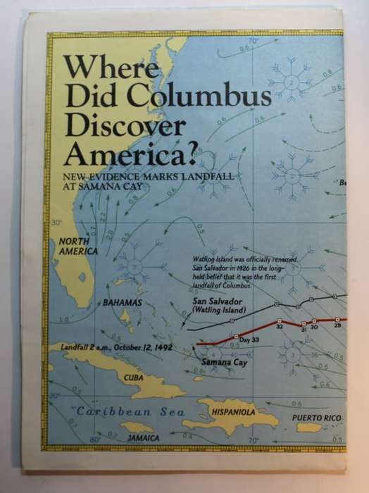 National Geographic Folded Map Where Did Colombus Discover America Nov 1986