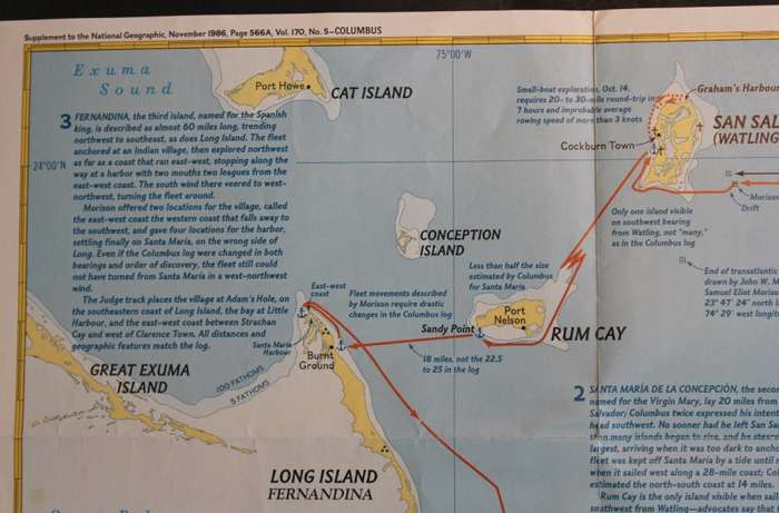 National Geographic Folded Map Where Did Colombus Discover America Nov 1986
