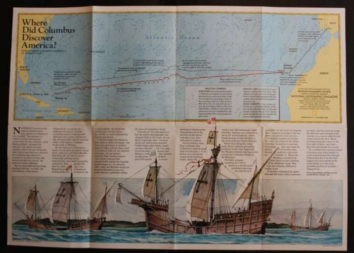 National Geographic Folded Map Where Did Colombus Discover America Nov 1986